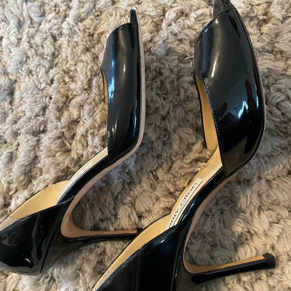Jimmy Choo Black Patent Leather D’orsay Peep Toe pump size 38.5 - Picture 3 of 7